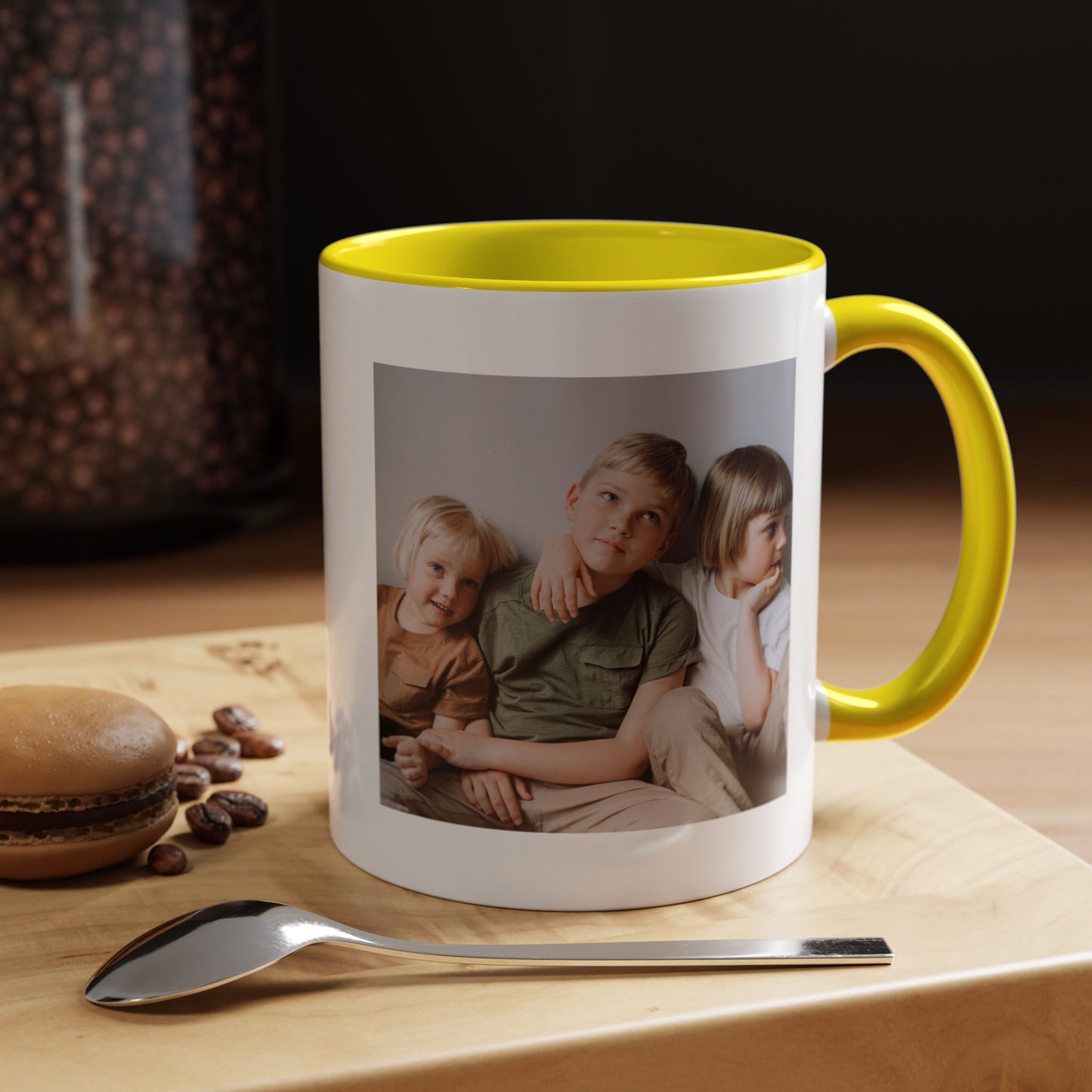 Personalized Photo Accent Coffee Mug — Custom Family Picture & Message