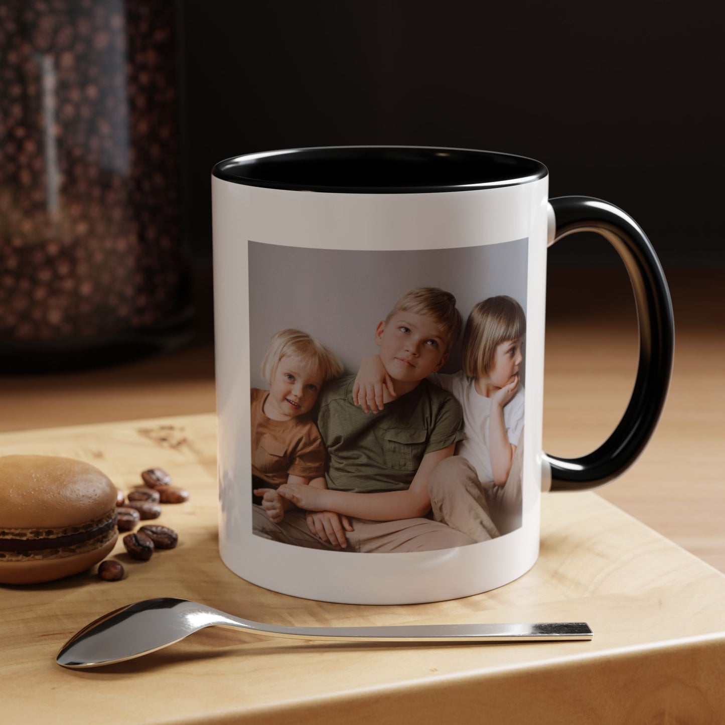 Personalized Photo Accent Coffee Mug — Custom Family Picture & Message