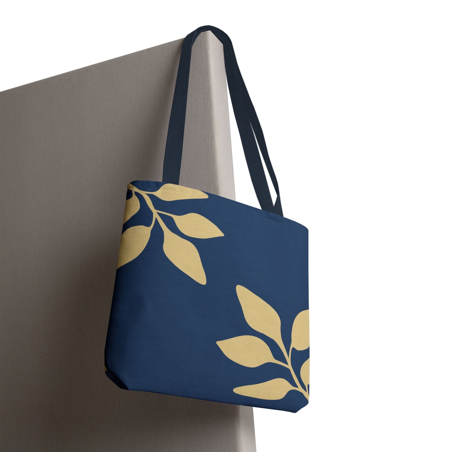 Navy Botanical Tote Bag – Minimalist Leaf Pattern All-Over Print
