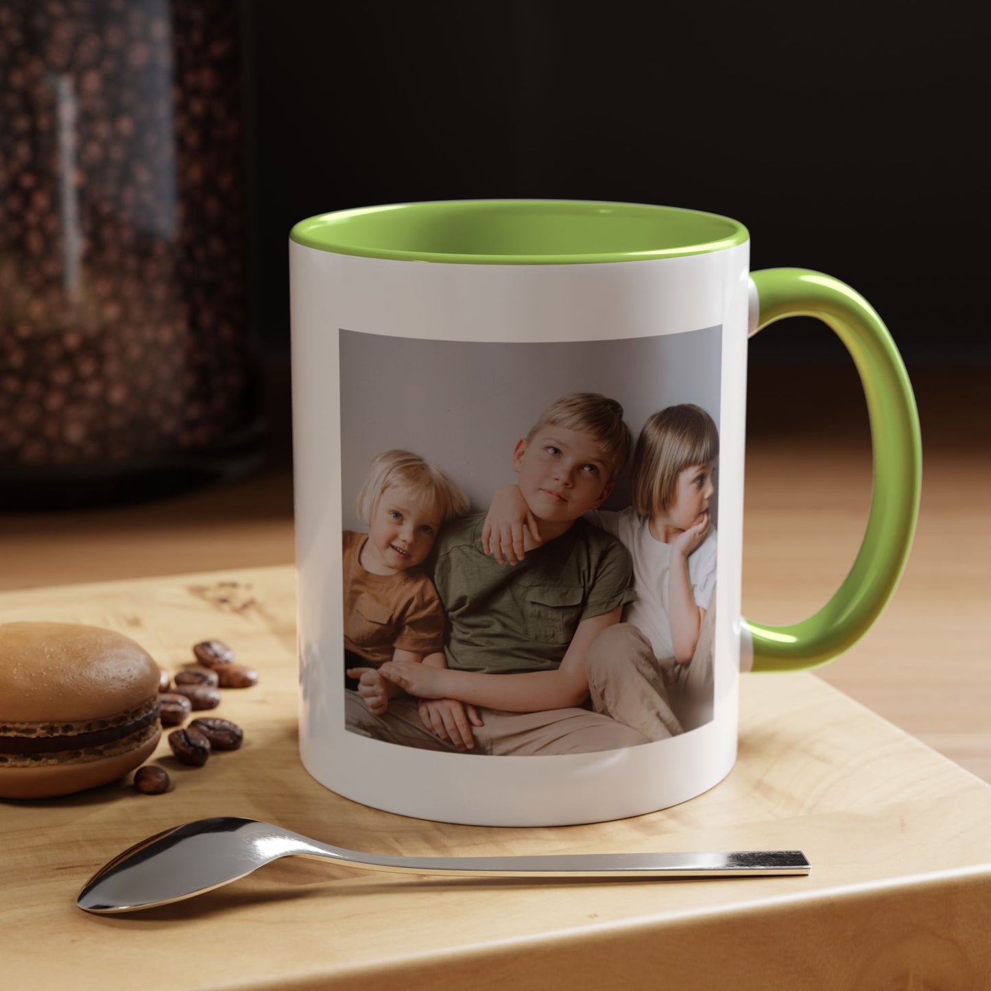 Personalized Photo Accent Coffee Mug — Custom Family Picture & Message