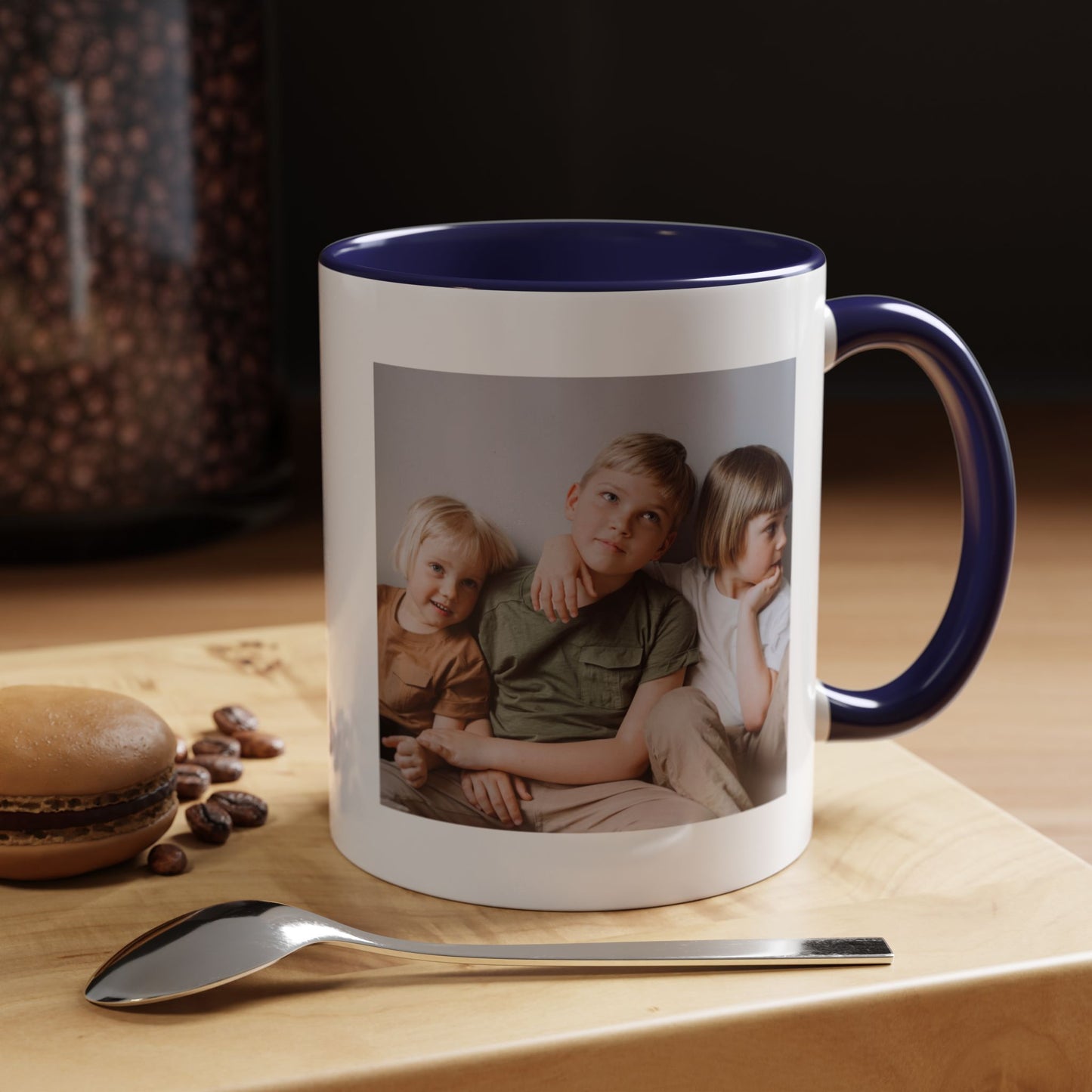 Personalized Photo Accent Coffee Mug — Custom Family Picture & Message