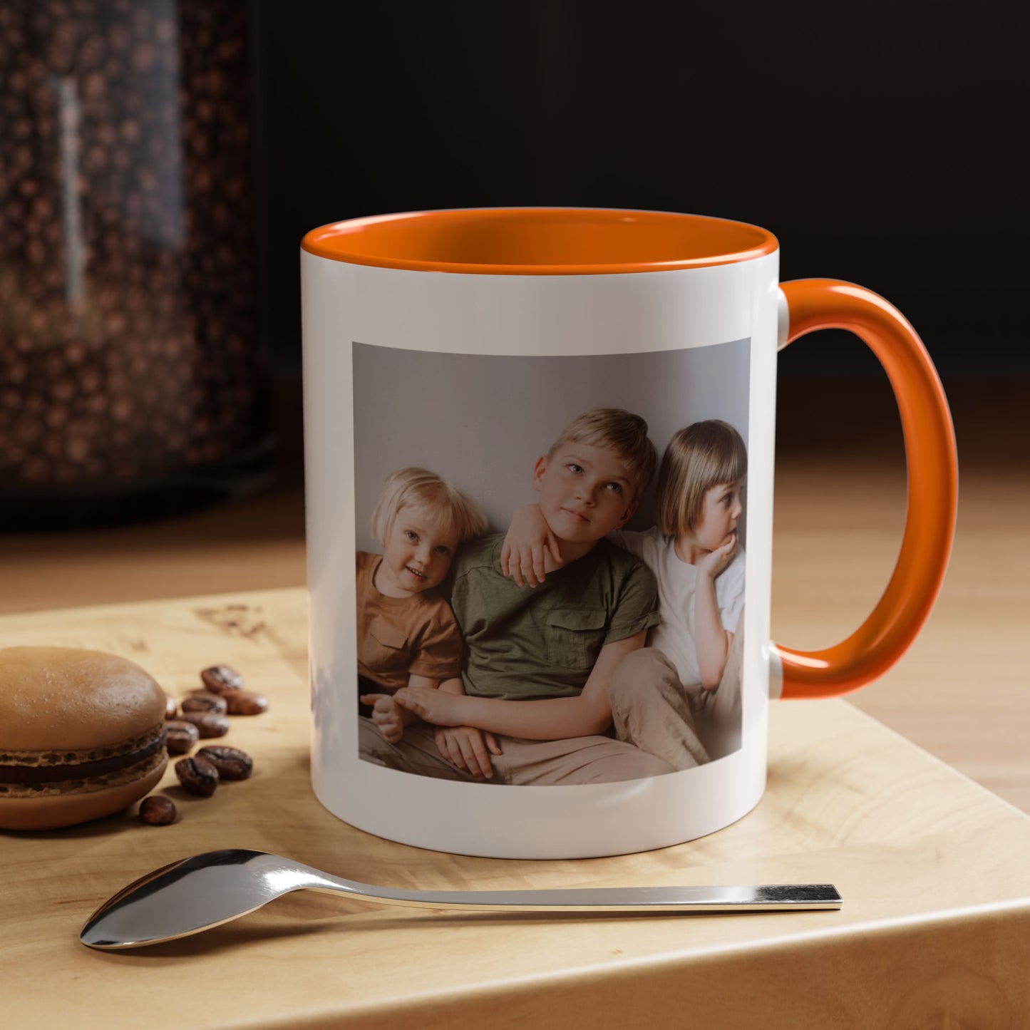 Personalized Photo Accent Coffee Mug — Custom Family Picture & Message
