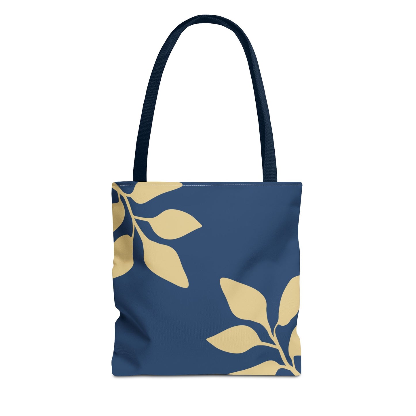 Navy Botanical Tote Bag – Minimalist Leaf Pattern All-Over Print