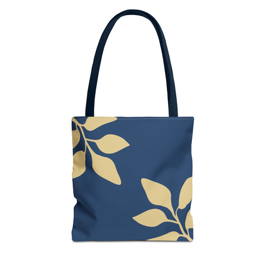 Navy Botanical Tote Bag – Minimalist Leaf Pattern All-Over Print