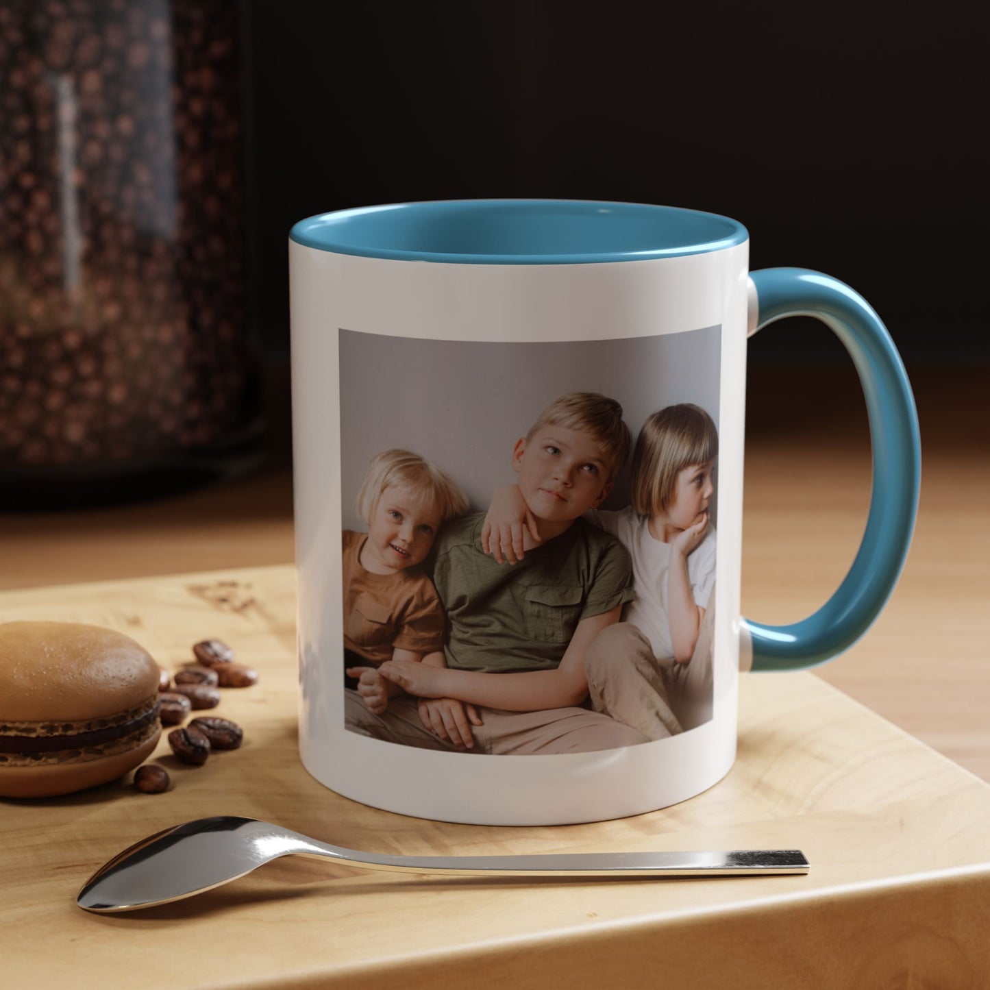 Personalized Photo Accent Coffee Mug — Custom Family Picture & Message