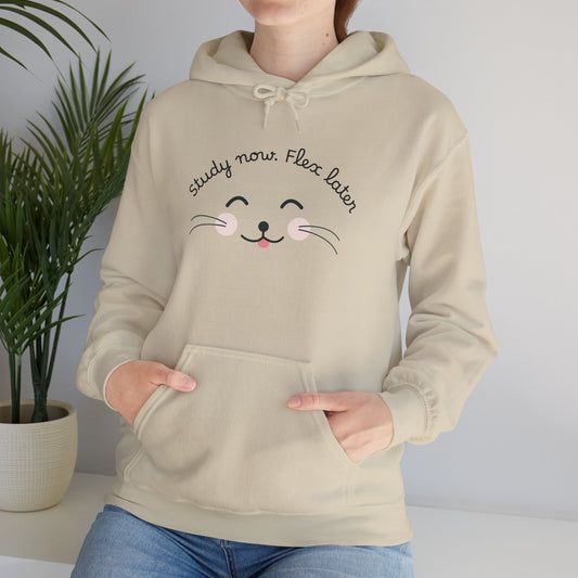 Study Now Flex Later Hoodie | Cute Cat Student Sweatshirt